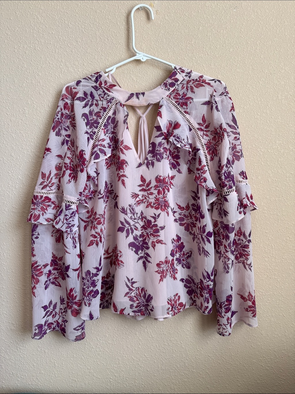 Express Floral Ruffle Bell-Sleeve Blouse